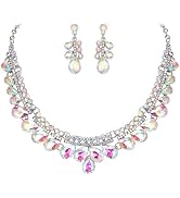 BriLove Gorgeous Jewelry Set for Women, Stunning Shiny Crystal Teardrop Cluster Statement Necklac...