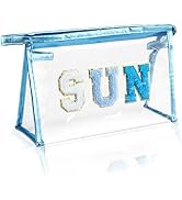 URSKYTOUS Clear Preppy Patch Makeup Bag Sun Chenille Varsity Blue Letter Cosmetic Bag Travel Port...