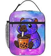 WOEMOZAP Galaxy Capybara Insulated Lunch Box,Kawaii Capybara Drinking Boba Bubble Tea Kids Lunch ...