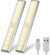 Motion Sensor Cabinet Light,Under Counter Closet Lighting, 10 LED Wireless USB Rechargeable Kitch...