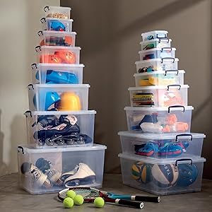 clear storage container bin box with lid, boxes organizer for home, office, dorm organization