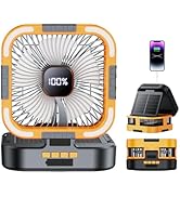KIMMOO Solar Camping Fan with Light-10000mAh Rechargeable Portable, 6 Speeds, Digital Display, Po...