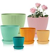 SupKing Plant Pots with Drainage Saucers 7.5/6.7/6/5/4/3.5 Inch Set of 6,Plastic Flower Pots Plan...