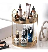 Zufudo Rotating Makeup Organizer 2 Tier Lazy Susan Trays Skincare Perfume Organizer for Bathroom ...