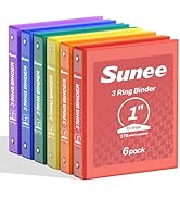 SUNEE 1 Inch Binders 3 Ring 6 Pack, Clear View Three Ring Binders PVC-Free (Fit 8.5x11 Inches) fo...