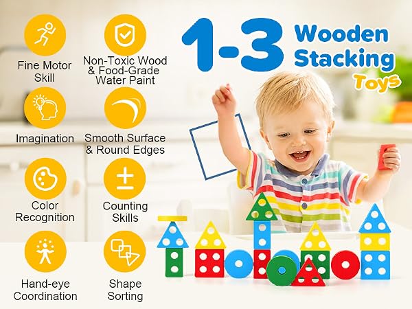 Wooden Learning Puzzles Shape Sorter Toys for Toddlers 1-3