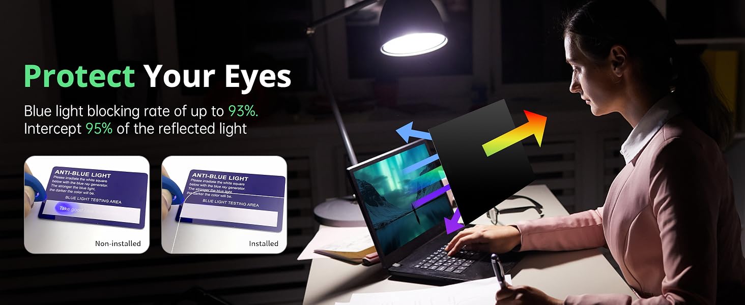 dell laptop privacy screen blocks 95% of blue light and 92% UV light, protect your eyes and skin
