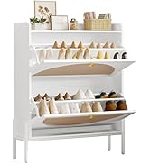 IRONCK Shoe Cabinet Storage with 2 Flip Drawers, Free Standing Wooden Shoe Storage Organizer Cabi...