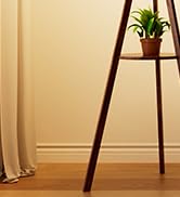 Tripod Floor Lamp, Mid Century Wood Standing Lamp, Modern Design Shelf Floor Lamp for Liv...