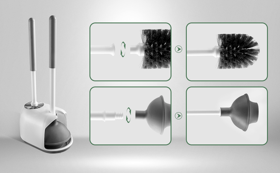 2 in 1 Toilet Bowl Brush Plunger Set with Holder