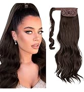 CJL HAIR 22" Ponytail Extension Curly Wavy Long Brown Pony Tail Wrap Around Clip in Hair Extensio...