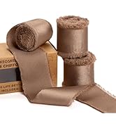 KEOSREE Brown Silk Satin Ribbon,Dark Champagne Frayed Silk Ribbon for Bridal Flower Bouquet Chris...
