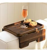 HOLANA Acacia Couch Armrest Table with 360° Rotating Phone Holder, Wooden Couch Tray – Sofa Side ...