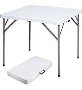 Lakhow 34" Square Folding Table with Resin Top, Plastic Folding Card Table with Collapsible Legs ...