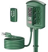 BN-LINK Outdoor Power Stake with Dusk to Dawn Timer, Waterproof 6 Grounded Outlets, 6FT Cord, 100...