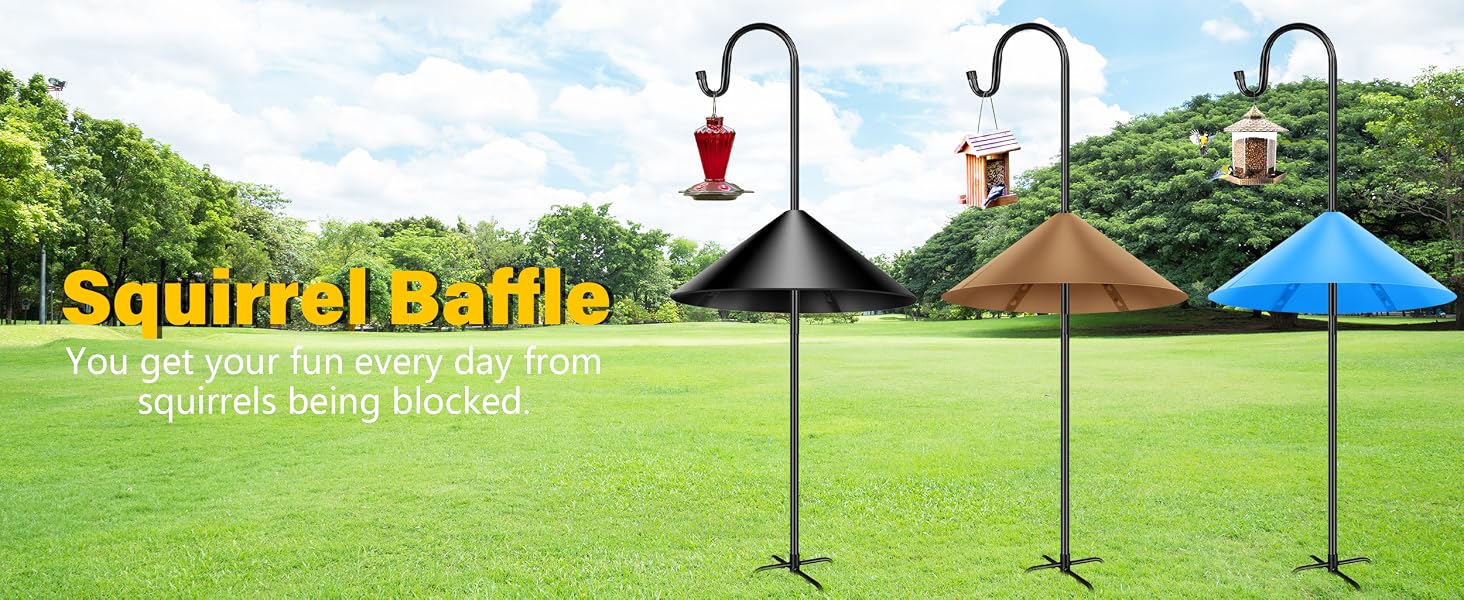 Different colors of baffles to match bird feeders