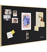 Bulletin Board 30 x 20 inches, Black Pin Board, Golden Aluminum Framed Fabric Cork Board with 10 ...