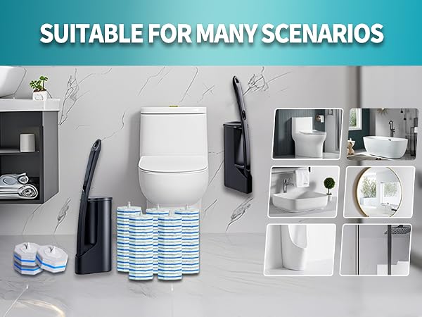 Disposable multi-surface cleaning brush for toilets
