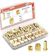 Aienxn 100PCS 1/4" Brass Compression Fittings Assortment kit, Insert, Sleeve Ferrule, Nut for Con...