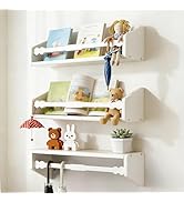 comfoyar Nursery Floating Book Shelves for Wall Set of 3, 15.7 Inch Solid Pine Natural Wood Hangi...