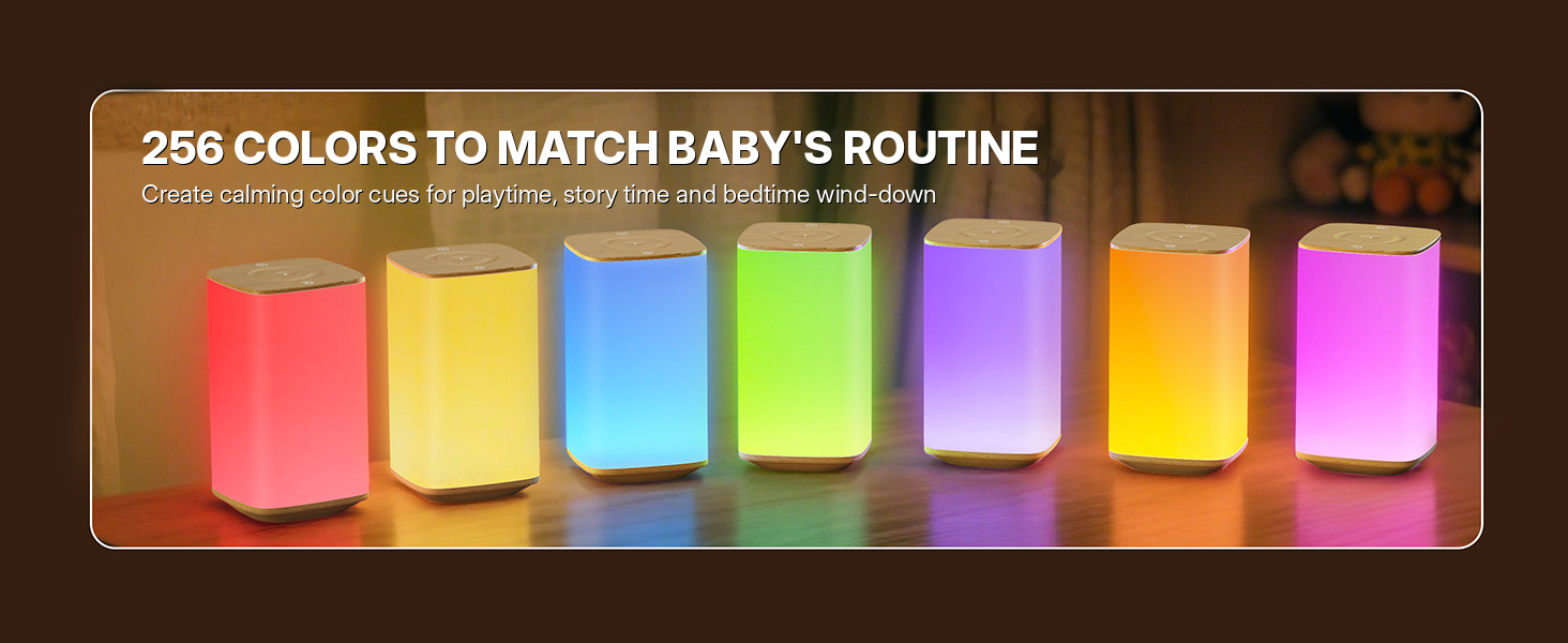Colorful Auxmir baby night lights illuminating a cozy nursery during toddler bedtime story time.