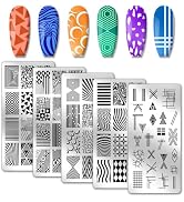PH PandaHall 5pcs Nail Art Stamping Plate, Abstract Geometric Texture Nail Stamper Line Pattern N...