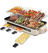 Pukomc Electric Indoor Grill,2 in 1 Indoor Grills for Kitchen with Grill Net & Non-Stick Cooking ...