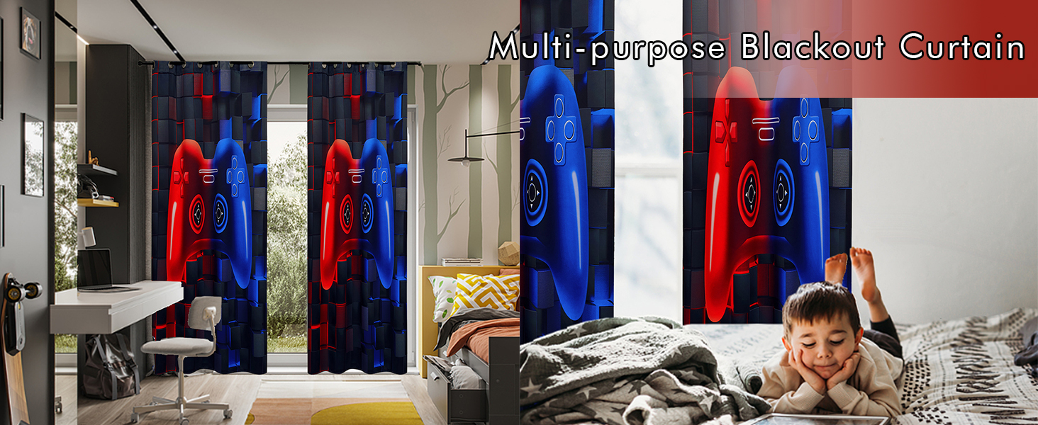 red blue game curtains kids blackout curtains for bedroom