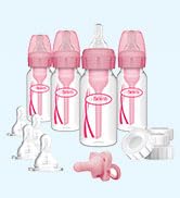Dr. Brown's Anti-Colic Baby Feeding Set with Slow Flow Nipples, Travel Caps, Silicone Pacifier