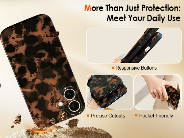 Precise Cutouts and Responsive Buttons for tortoise shell phone case iphone 16 Plus