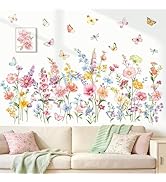 decalmile Flower Wall Decals Daisy Wildflower Grass Butterflies Wall Stickers Girls Bedroom Livin...