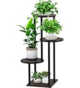 YOCOMEY 4 Tier Wood Tall Plant Stand Metal Rack Indoor, Multiple Flower Pot Holder Shelves Corner...