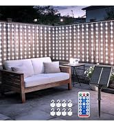 DBFAIRY Solar Curtain Lights Outdoor, 300 LED 19.6 x 3.9ft Curtain String Lights with Remote Time...