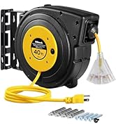 WILAWELS Retractable Extension Cord Reel, 40 FT Heavy Duty Power Cord, 12AWG/3C SJTOW, 3 Grounded...