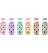 Zukro 16 oz Glass Water Bottles with Silicone Sleeve, 6 Pack Reusable Clear Juice Bottles With St...