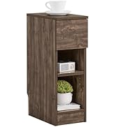 SoBuy Narrow Nightstand Slim Bedside Table with Drawer and Open Shelf, Skinny Modern Nightstand f...
