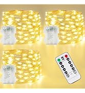3 Pack Fairy Lights Battery Operated with Remote, 120LED 40FT Twinkle Lights Waterproof Outdoor I...