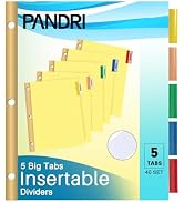Binder Divider, PANDRI 200 Pack Binder Index Dividers with 5 Tabs and Sticky Notes, Letter Size P...