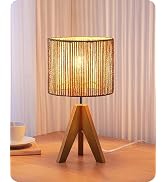 EDISHINE Small Rattan Table Lamp, Wood Tripod Bedside Lamp, Boho Nightstand Lamp for Living Room,...