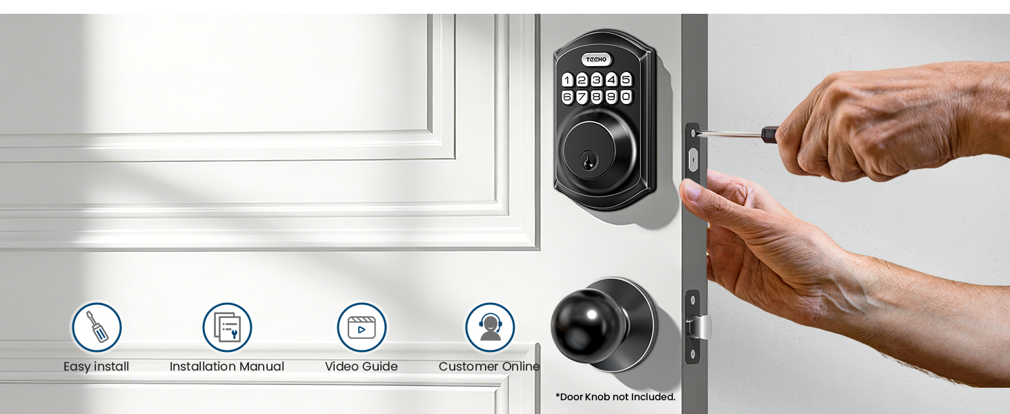 The digital deadbolt lock installs in minutes using one screwdriver, with no drilling required