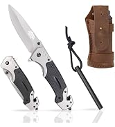 Tactiko 4 in 1 Folding Pocket Knife for Men with Fire Starter and Leather Belt Pouch - Emergency ...