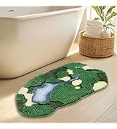 Naoloture Green Moss Bathroom Rug Bath Mat, Ultra Thick Soft 3D Aesthetic Decor Cute Unique Tufte...