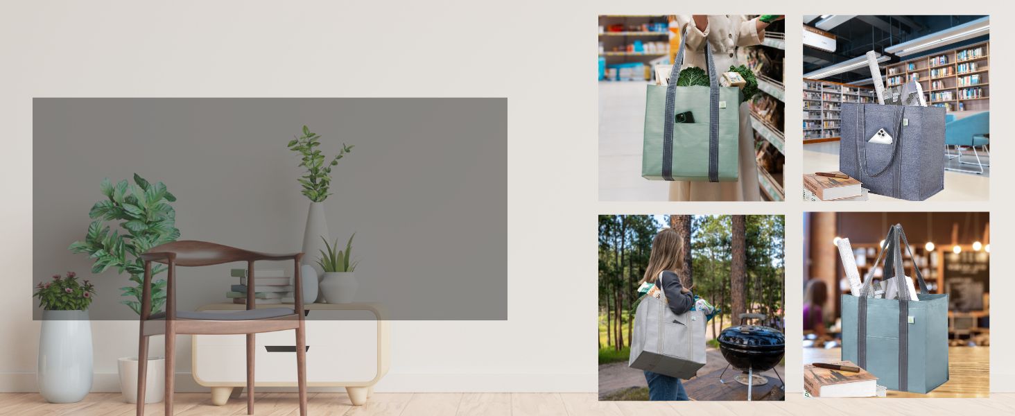 tote bag, zipper, baggu, reusable grocery, canva, waterproof, large, shopping, cart, holder, pocket