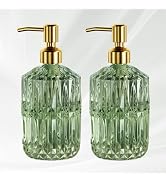 AmazerBath Soap Dispenser, 2 Pack Green Glass Soap Dispenser with Pump Stainless Steel, 14.2OZ Lu...
