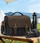 RAINSMORE Camera Bag, Vintage DSLR/SLR/Mirrorless Cameras Case Washed Canvas & Microfiber Leather...