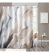 MitoVilla Brown Shower Curtain Set 72 x 78, Abstract Marble Long Shower Curtain Liner, Luxury Fab...