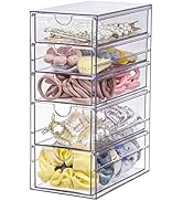 FABROK Clear Hair Accessory Organizer Box with 5 Drawers, Compact Storage Organization Drawers Se...