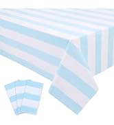 Kesfey 3 Packs Light Blue and White Vertical Striped Table Cloth 54 x 108 Inches Bluey Stripe Tab...