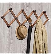 Amber Home Wood Accordion Wall Rack 13 Hooks (Pegs), Expandable Wall Mounted Hanger for Coat, Hat...