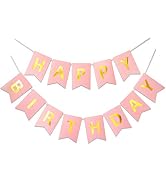 Pink Happy Birthday Banner Signs Golden Sparkle Funny Birthday Party Bunting Supplies for Birthda...